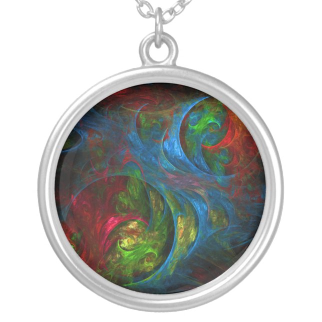 Genesis Blue Abstract Silver Necklace (Front)