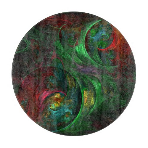 Genesis Green Abstract Art Circle Cutting Board