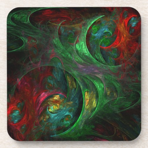 Genesis Green Abstract Art Cork Coaster