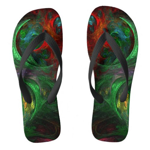 Genesis Green Abstract Art Flip Flops