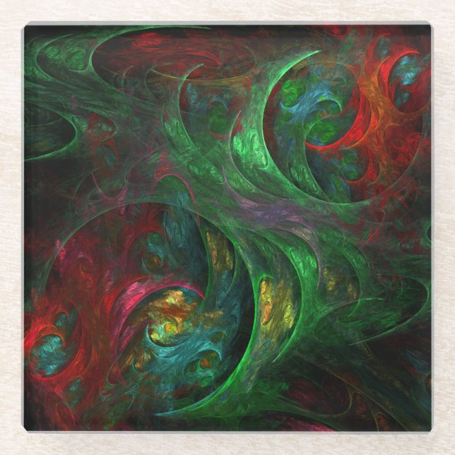 Genesis Green Abstract Art Glass Coaster (Front)