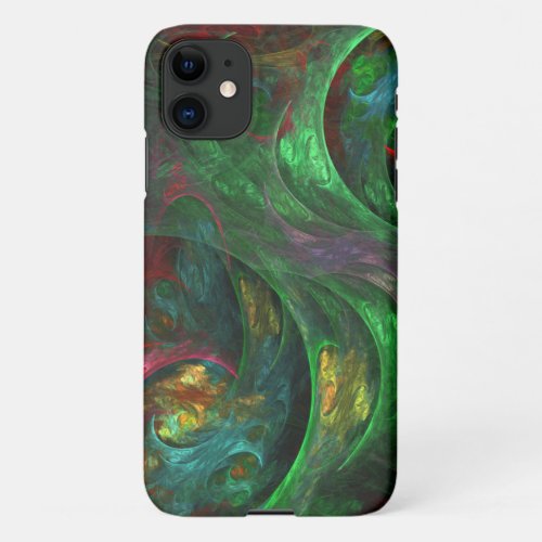 Genesis Green Abstract Art Glossy iPhone 11 Case