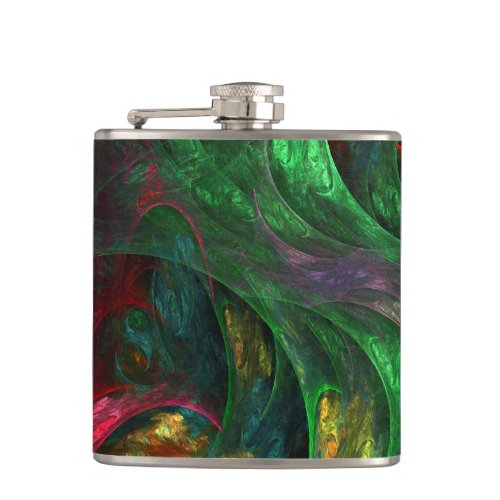 Genesis Green Abstract Art Hip Flask