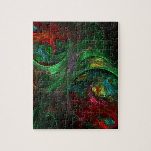 Genesis Green Abstract Art Jigsaw Puzzle