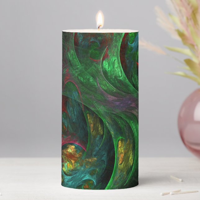 Genesis Green Abstract Art Pillar Candle (In Situ)