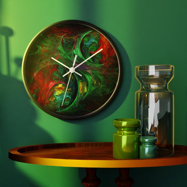 Genesis Green Abstract Art Round Large Clock (Genesis Green Abstract Art Round Wall Clock)