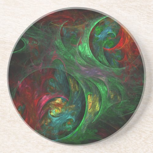 Genesis Green Abstract Art Sandstone Coaster