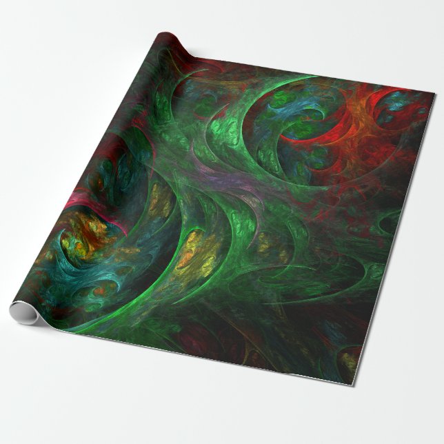 Genesis Green Abstract Art Wrapping Paper (Unrolled)