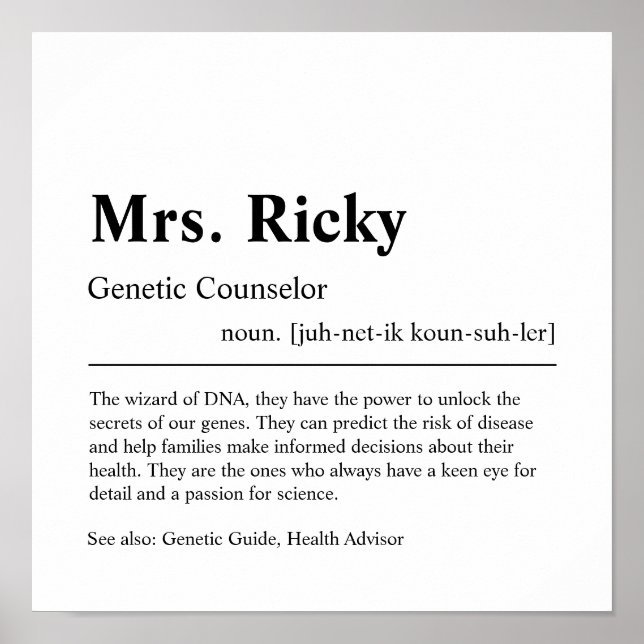 Genetic Counselor Personalized Gift Poster (Front)