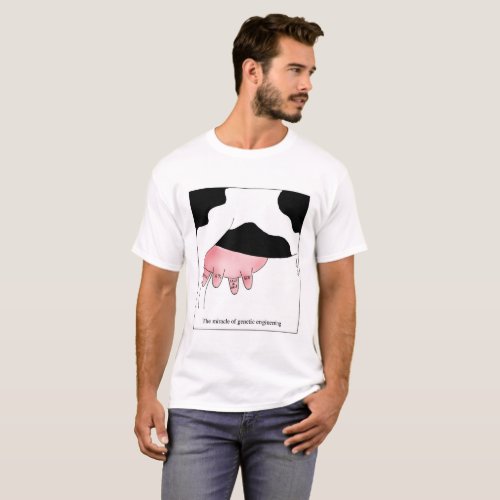 Genetic Engineering Cow GMO Udder Cartoon T_Shirt