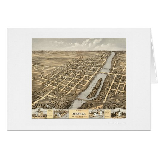 Geneva, IL Panoramic Map - 1869 Cards (Front Horizontal)