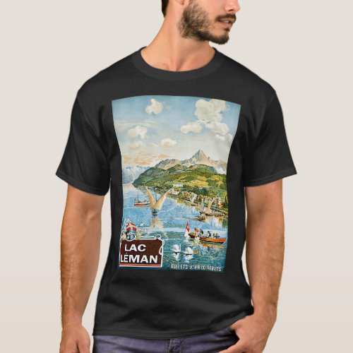 Geneva Lake Lac Leman sailing boats Switzerland T_Shirt