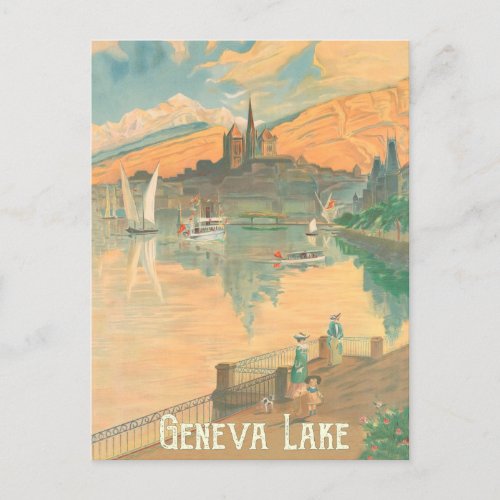 Geneva Lake People on a Stroll Switzerland Postcard