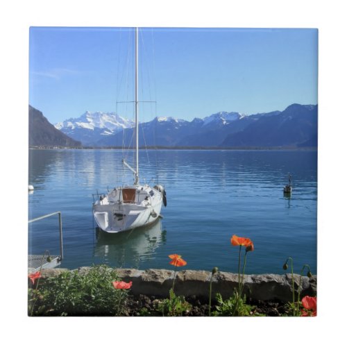 Geneva lake scenery Montreux Switzerland Tile