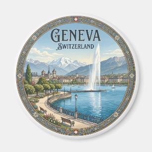 Geneva Lakefront and Jet d'Eau Switzerland Magnet