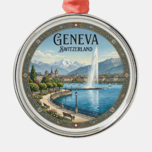 Geneva Lakefront and Jet d'Eau Switzerland Metal Ornament