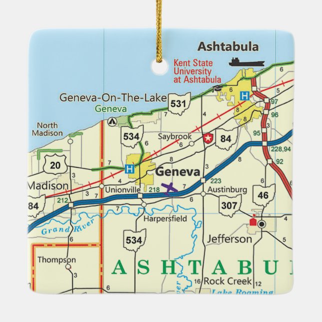 Geneva Ohio Vintage Road Map Ceramic Ornament (Back)