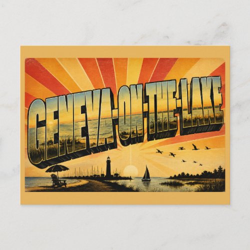 Geneva-on-the-Lake Ohio Lake Erie Beach Art Postcard