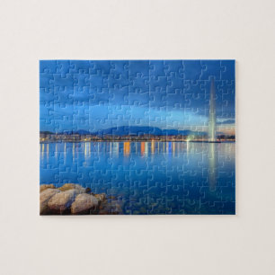 Geneva panorama with famous fountain, Switzerland, Jigsaw Puzzle