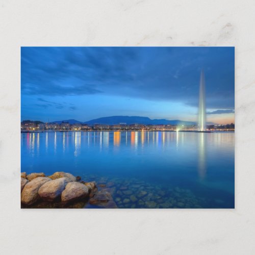 Geneva panorama with famous fountain Switzerland Postcard