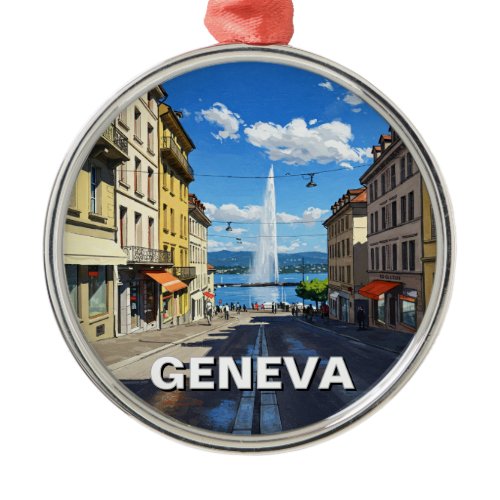 Geneva Street Switzerland Travel Jet d'eau  Metal Ornament