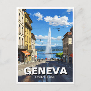 Geneva Street Switzerland Travel Jet d'eau Postcard