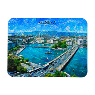 Geneva Switzerland Panorama View Painting Magnet