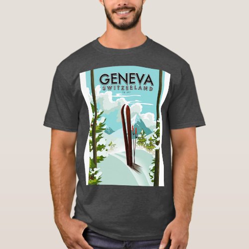 Geneva Switzerland ski poster T_Shirt