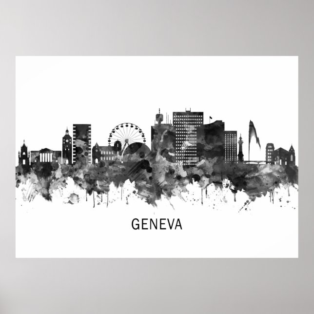 Geneva Switzerland Skyline BW Poster (Front)