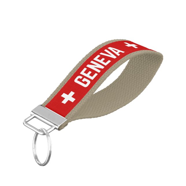 Geneva with Swiss Cross Design Wrist Keychain (Angled Down)