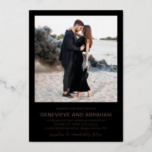 Genevieve Black Photo Modern Wedding Foil Invitation