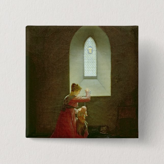 Genevieve of Brabant Baptising her Son in Prison Pinback Button (Front)