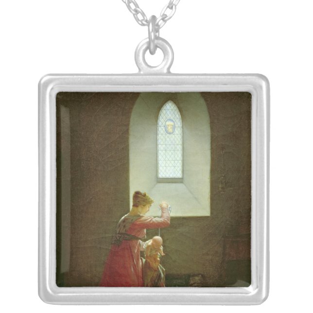 Genevieve of Brabant Baptising her Son in Prison Silver Plated Necklace (Front)
