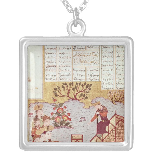 Genghis Khan addressing a congregation Silver Plated Necklace (Front)