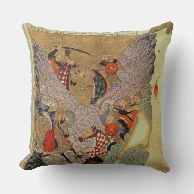 Genghis Khan (c.1162-1227) fighting the Chinese in Throw Pillow (Front)