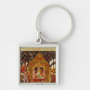 Genghis Khan in his tent by Rashid al-Din Keychain