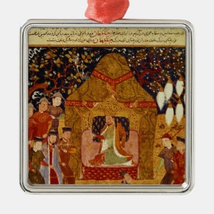 Genghis Khan in his tent by Rashid al-Din Metal Ornament