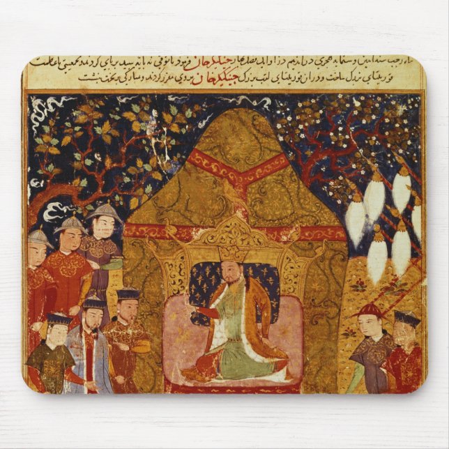 Genghis Khan in his tent by Rashid al-Din Mouse Pad (Front)