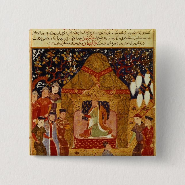 Genghis Khan in his tent by Rashid al-Din Pinback Button (Front)