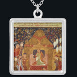 Genghis Khan in his tent by Rashid al-Din Silver Plated Necklace<br><div class="desc">Islamic School's Genghis Khan in his tent by Rashid al-Din (1247-1318) located at the Bibliotheque Nationale,  Paris,  France. The Genghis Khan in his tent by Rashid al-Din (1247-1318) was created around the 14th century.</div>