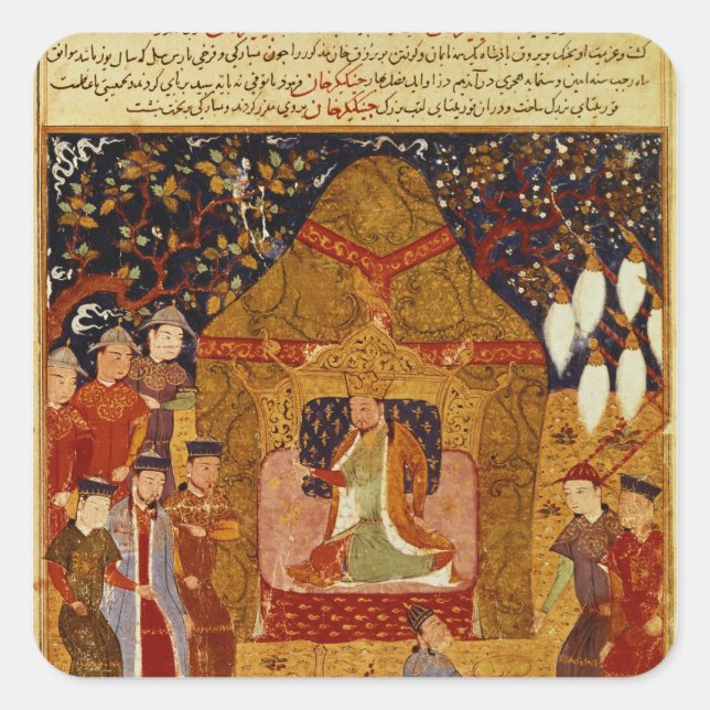 Genghis Khan in his tent by Rashid al-Din Square Sticker (Front)