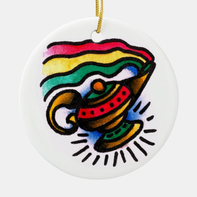 Genie Bottle Watercolor Ceramic Ornament (Front)