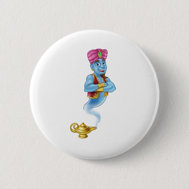 Genie Magic Lamp Aladdin Pantomime Cartoon Button (Front)