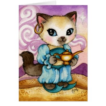 Genie's Lamp Aladdin Kitty - Cute Cat Card by yarmalade at Zazzle