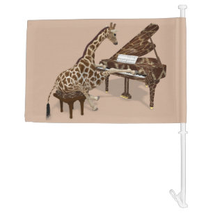 Genius Giraffe Playing Piano Car Flag