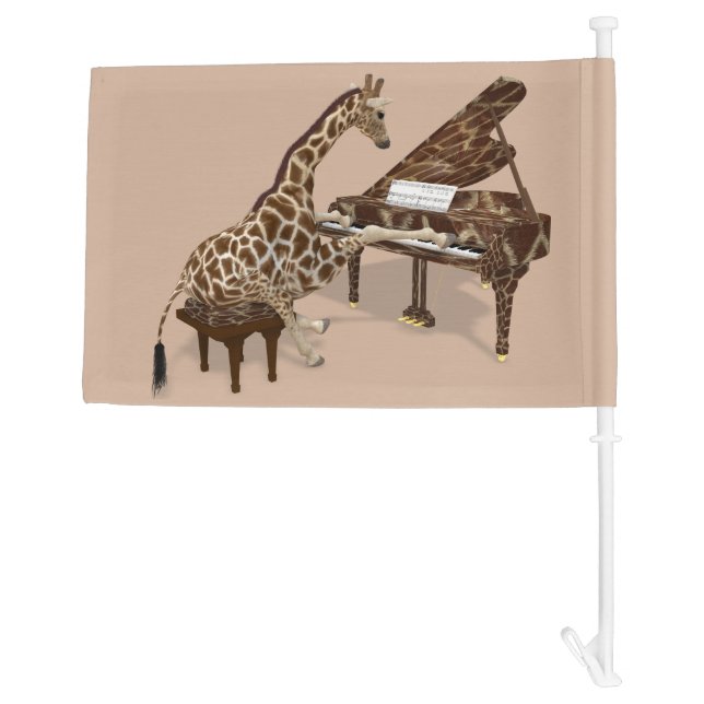 Genius Giraffe Playing Piano Car Flag (Back)