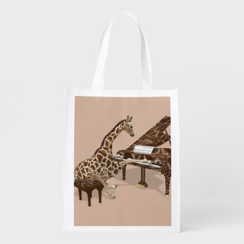 Genius Giraffe Playing Piano Grocery Bag