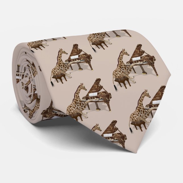 Genius Giraffe Playing Piano Neck Tie (Rolled)