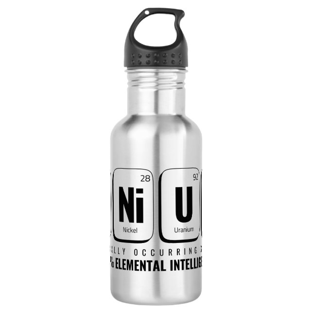 GENiUS Periodic Table - Funny Science Design Stainless Steel Water Bottle (Front)