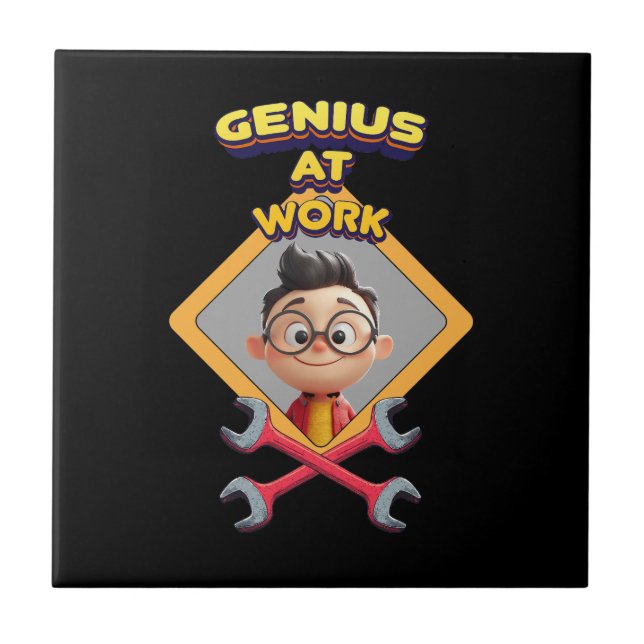 genius work funny geek repair computer animation c ceramic tile (Front)